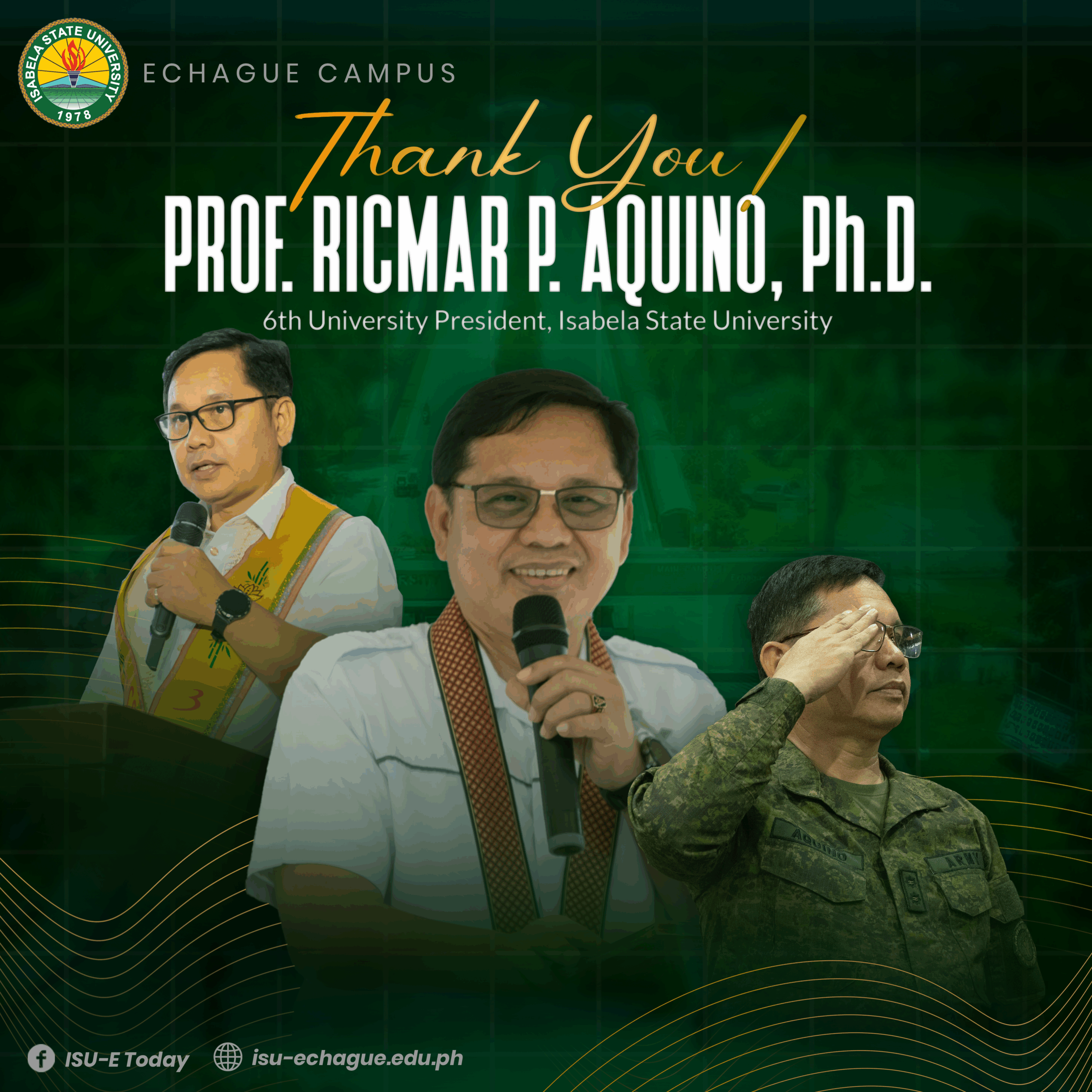 A heartfelt thank you to Prof. Dr. Ricmar P. Aquino for your 8 years of dedicated service as 6th University President of Isabela State University. The ISU community is deeply grateful for your unwavering leadership and commitment. Your passion and vision have guided the university through years of growth and transformation. You have left a lasting legacy that will continue to inspire us all. Thank you, Dr. Aquino, and we wish you all the best in your next chapter!